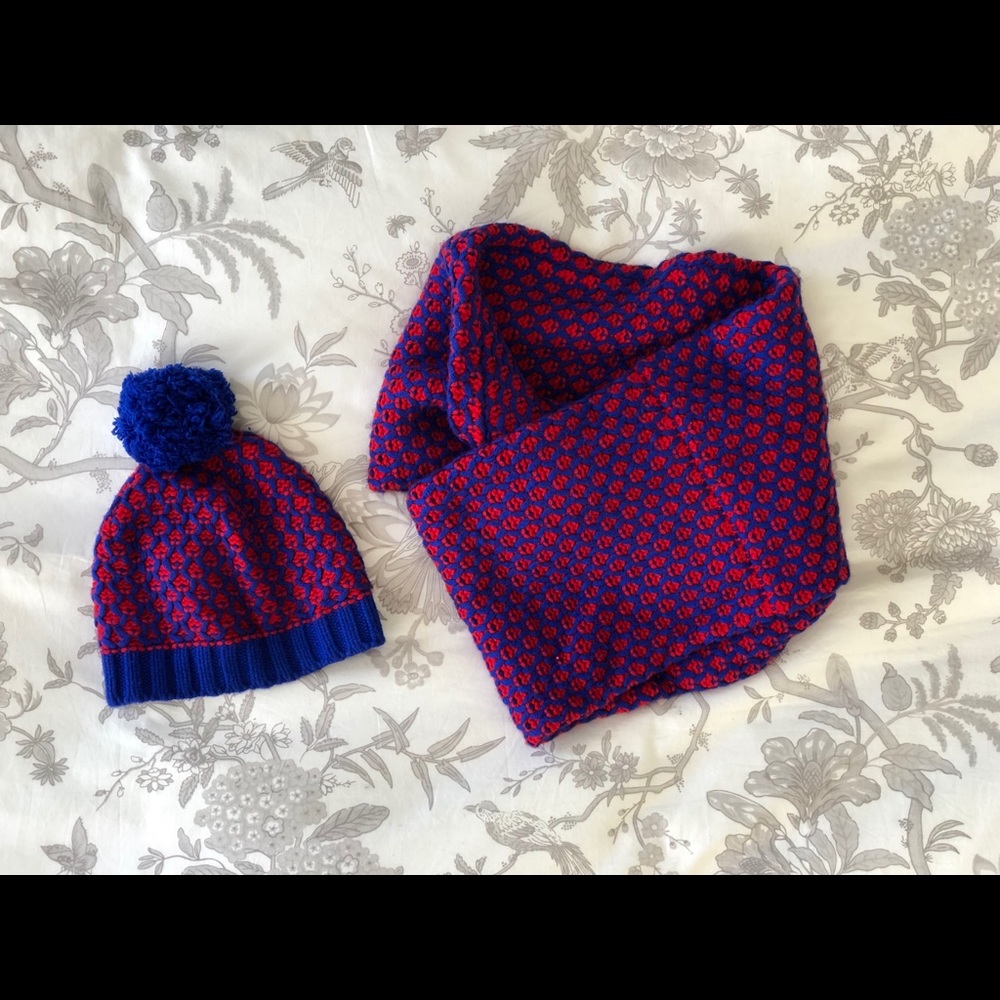 J Crew Honeycomb Pom Pom Hat and Infinity Scarf